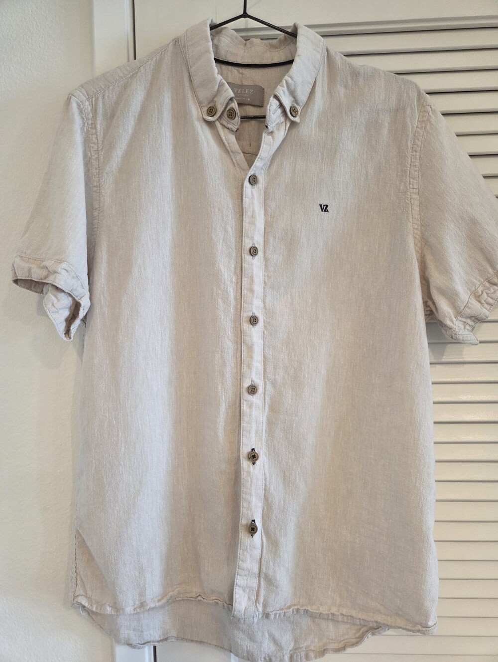 Velez Men's Linen Blend Button-Down Shirt Short Sleeve in Cream